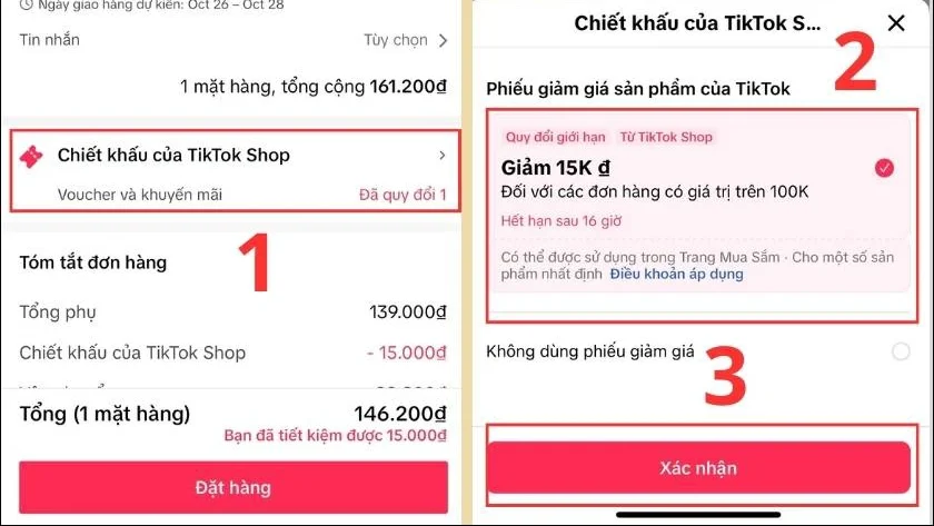 Người mua nhập mã giảm giá vào TikTok Shop trước khi thanh toán